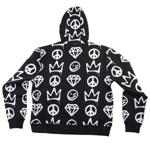 Create 2MEW Mens XL Sweatshirt Hoodie Black All Over Graffiti Embroidered Skull - Picture 2 of 14